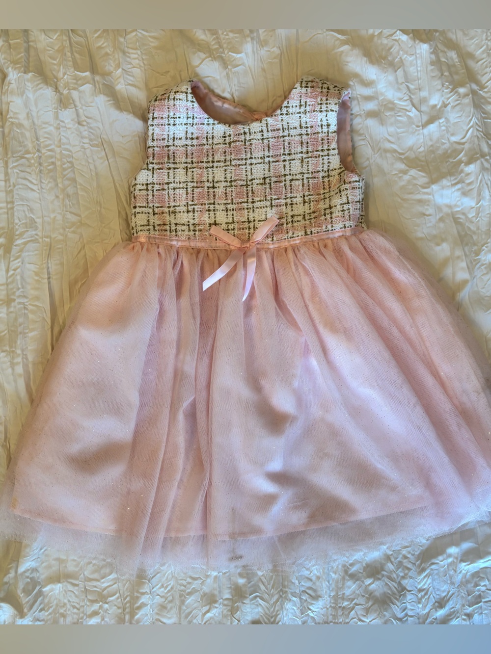 Pink Tweed & Tulle Girls' Dress
